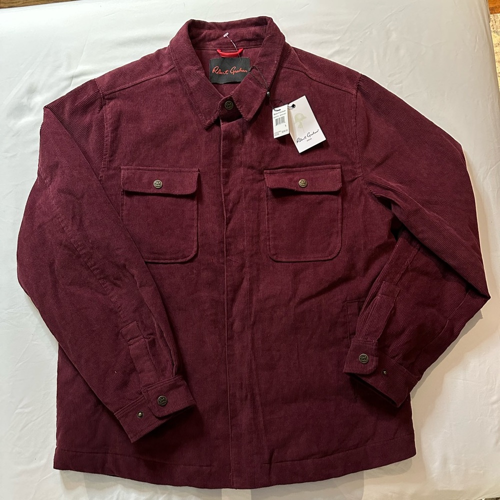 Robert Graham Men’s zipper Down Insulated Corduroy Burgundy Jacket Size L - NWT